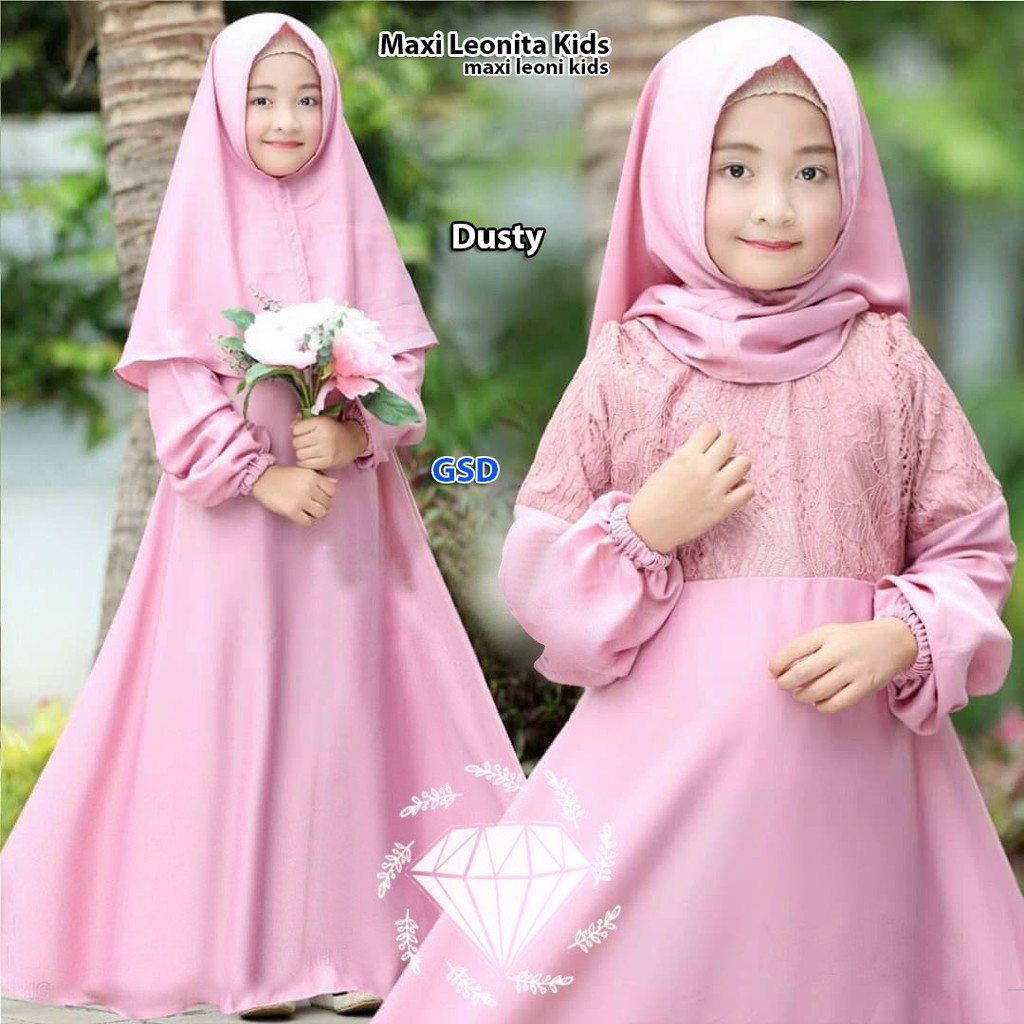 maxi leonita/maxi dress muslim anak/dress gamis syari hijab anak/baju muslim anak