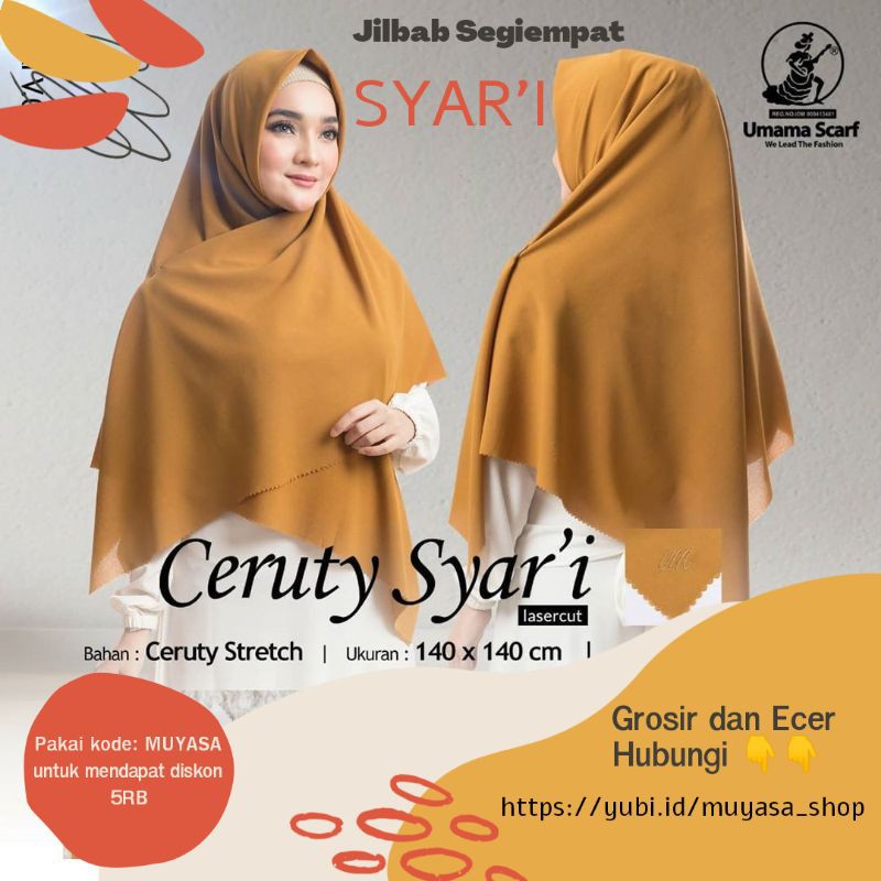 GROSIR UMAMA CERUTY SYARI UKURAN 140×140cm Jilbab syar'i Umama grosir