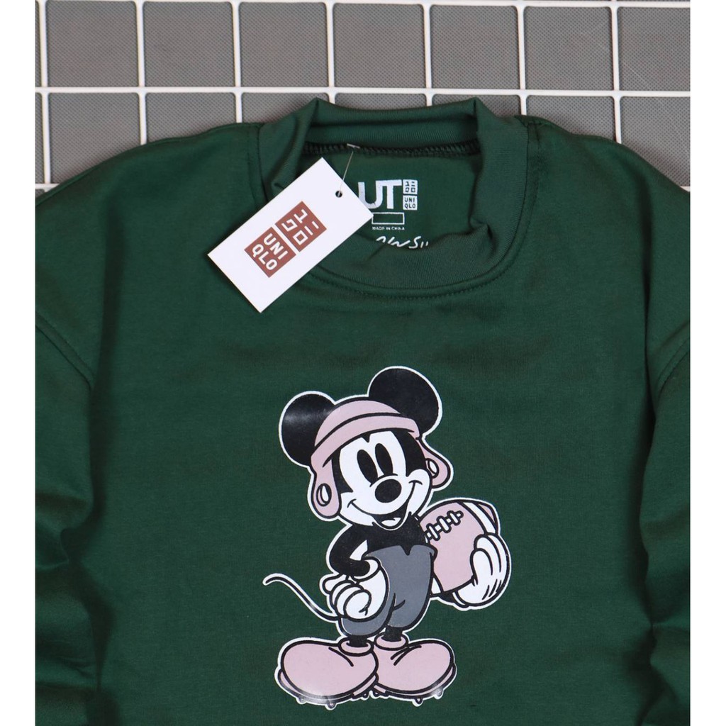 Jaket Crewneck UNIQ X DISNEY MICKEY MOOUSE BASE BALL  – Gray Edition Trendy Casual Unisex Good Brand