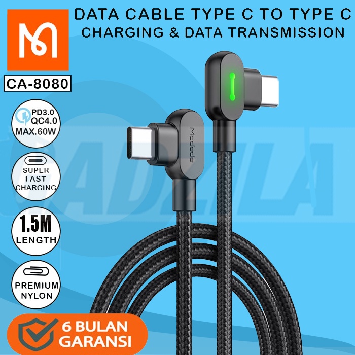 Mcdodo CA-8080 Kabel Data 90° Type C to C Charger Cable Gaming PD 60W