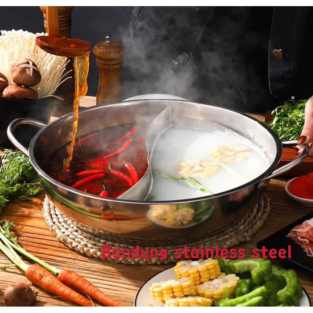 TANPA TUTUP Panci shabu sekat 2 sukiyaki steamboat hot pot stainless 27CM 29CM 31CM