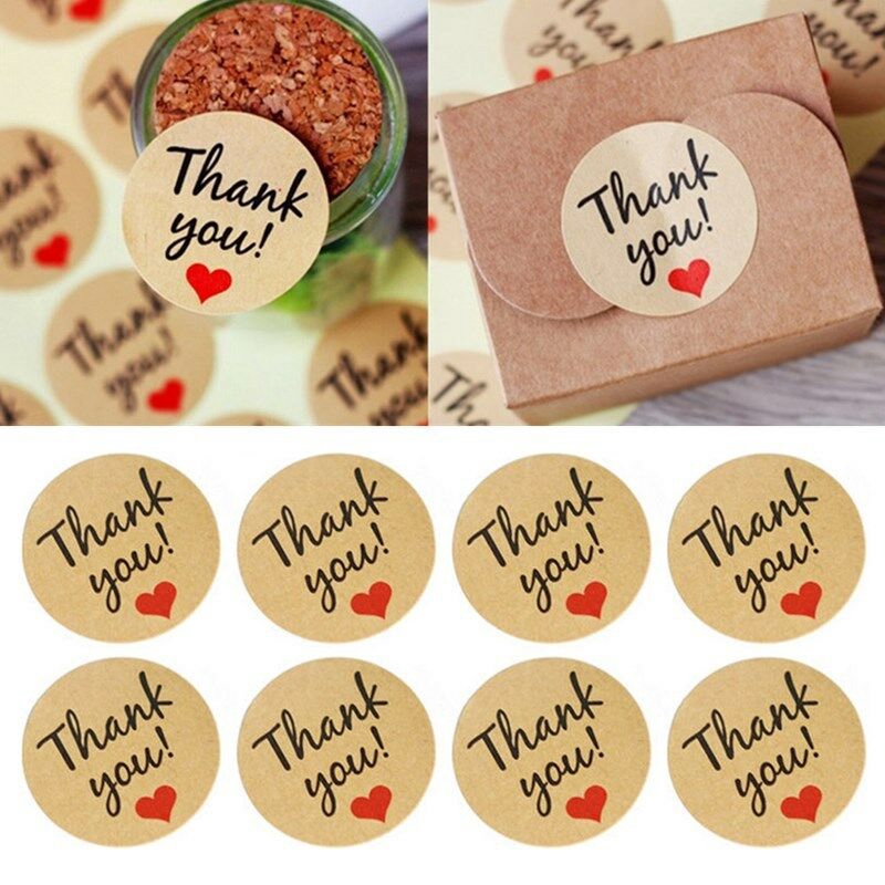 60pcs Stiker Kertas Kraft Bulat Coklat Motif Tulisan Thank You Untuk Dekorasi Pesta Ulang Tahun / Pernikahan