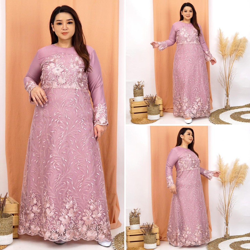 (Ada RealPict) GAUN GAMIS MARWAH TILLE TULLE BORDIR MUTIARA PREMIUM MAXI LEBARAN MUSLIM LONG DRESS