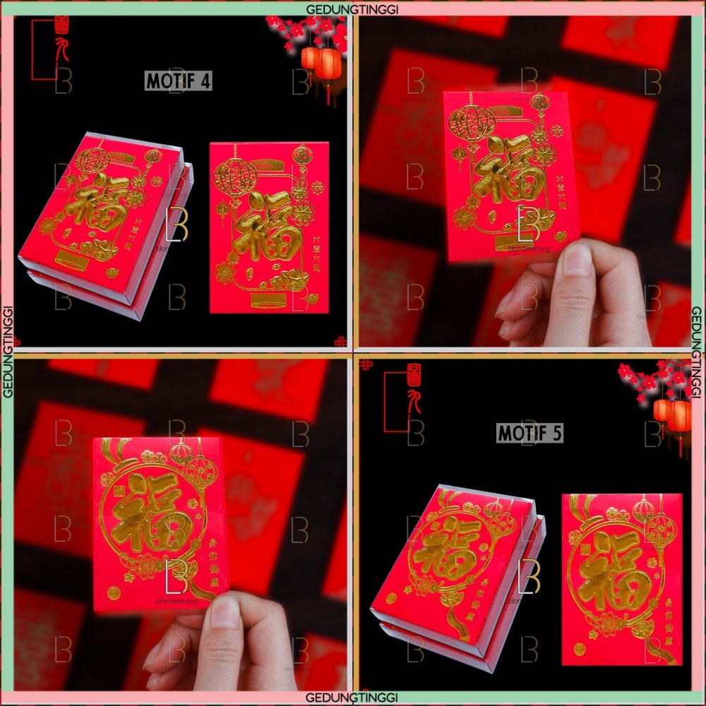 Amplop Kertas Angpao Angpau Ampau Ampao Hongbao Hongbau Imlek Sincia Hoki Hook Netral Fu Fuk Merah Gold Emas CNY Shio Sio Tahun Kelinci Baru Cina Happy New Year China Of Rabbit 2023 1 Pack Pak Set 25 Pcs Murah Premium Ukuran Size Panjang Pendek Kecil Mini