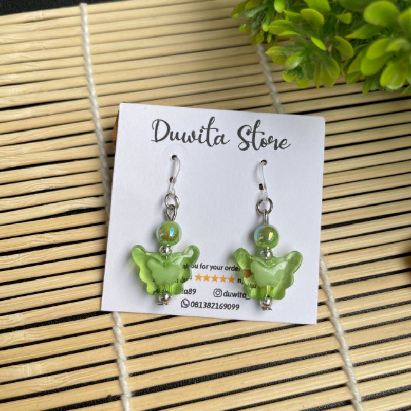 HANDMADE ANTING ANAK/DEWASA KAITAN PLASTIK MOTIF KUPU2 BENING