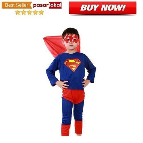 PL -  Kostum Cosplay Anak Karakter Superman Blue Red Size S