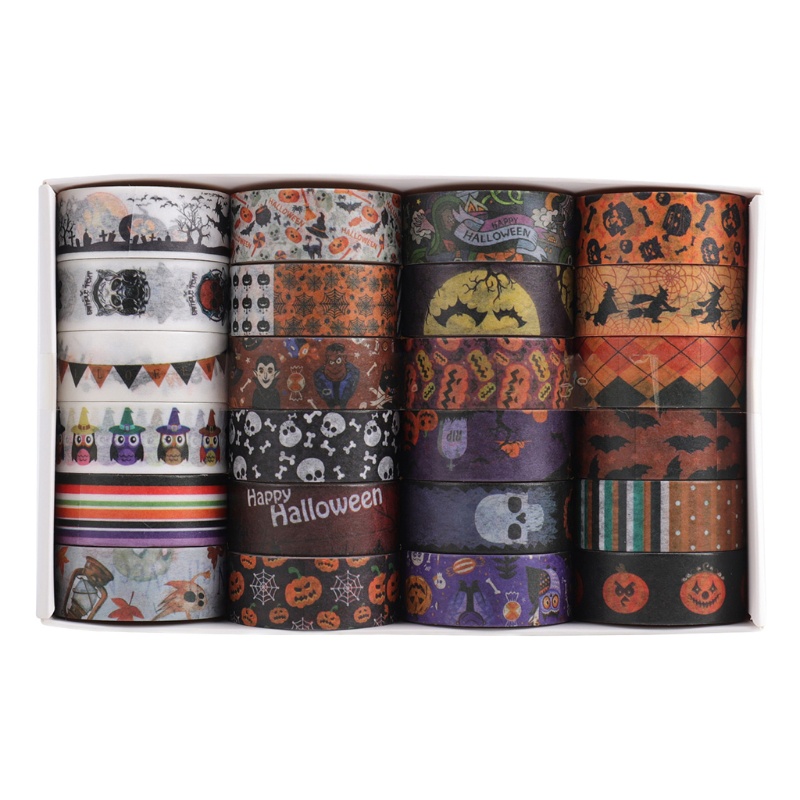 Zzz 24 Rol Tape / Selotip Washi Motif Labu / Kelelawar / Tengkorak Halloween Untuk Dekorasi Scrapbook DIY