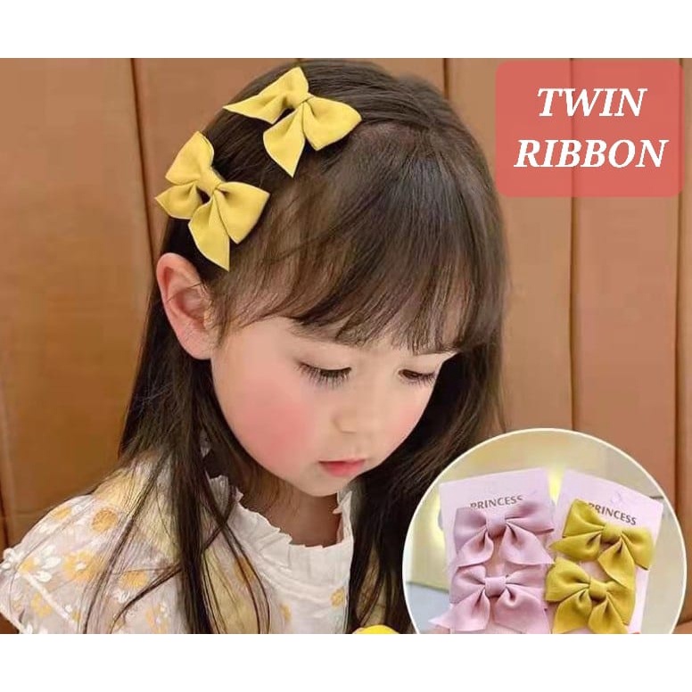 TWIN RIBBON AKSESORIS JEPIT RAMBUT ANAK PITA LUCU KOREA IMPOR FASHION LUCU