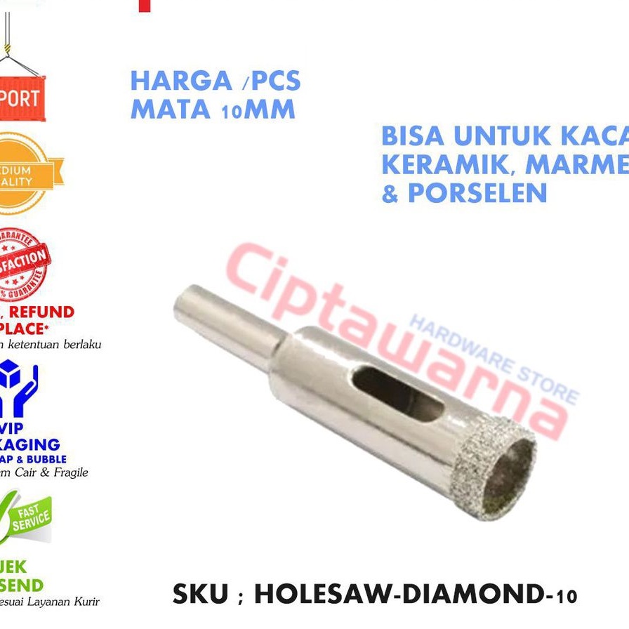 Diamond Holesaw 10 MM Mata Bor Kaca Marmer Granit Keramik