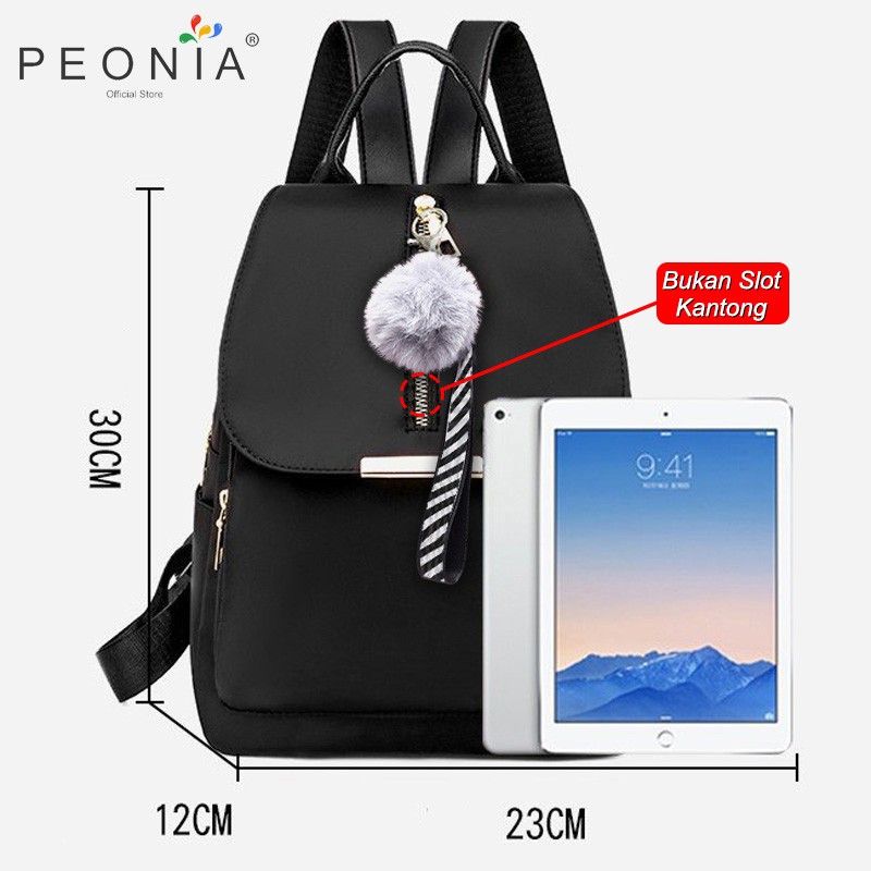 Peonia PNA MOLLY POM Water Resistant Ransel Korea Tas Wanita Punggung Import Kantor Kerja Sekolah Kuliah Outdoor Trendy Fashion Style Travel Casual Backpack Anak Remaja Perempuan Selempang Cewek Bag-1