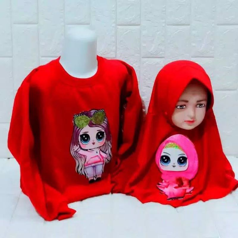 Paket 2in1 Jaket Sweater anak Perempuan LED LOL + kerudung anak LED LOL UK 2-9tahun