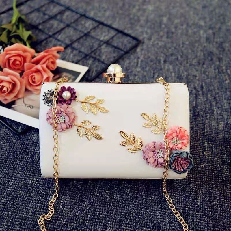 BJ270099 - BLACK/GOLD/PINK/RED/SILVER/WHITE/WINE - TAS PESTA IMPORT CLUTCH SLEMPANG TALI RANTAI MOTIF BUNGA ELEGAN STYLISH FASHION WANITA CANTIK TERMURAH TERLARIS BAGSTORE JAKARTA JT70099
