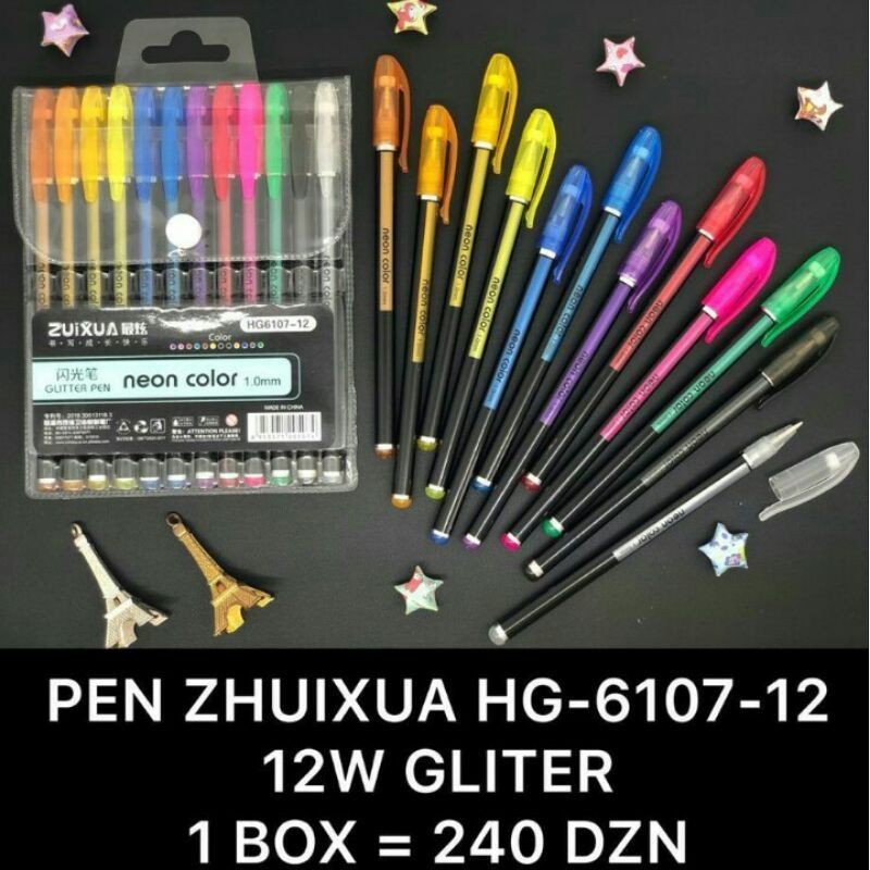 (1 PAK) PULPEN GLITTER WARNA WARNI ZUIXUA / PULPEN GEL WARNA WARNI ISI 12 pcs