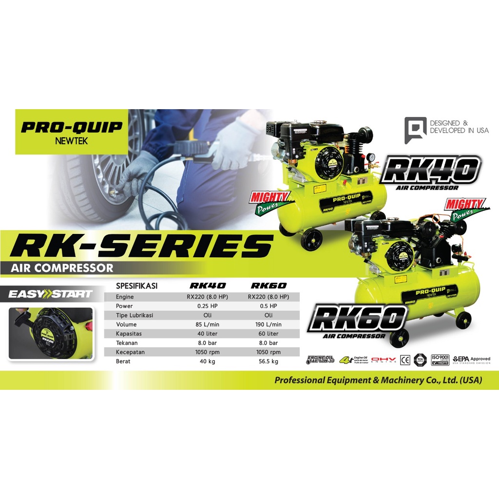 Kompresor Angin Udara PROQUIP RK40 1/4Hp / Air Compressor 0.25HP RK 40 Engine Gasoline Bensin 8Hp PRO QUIP