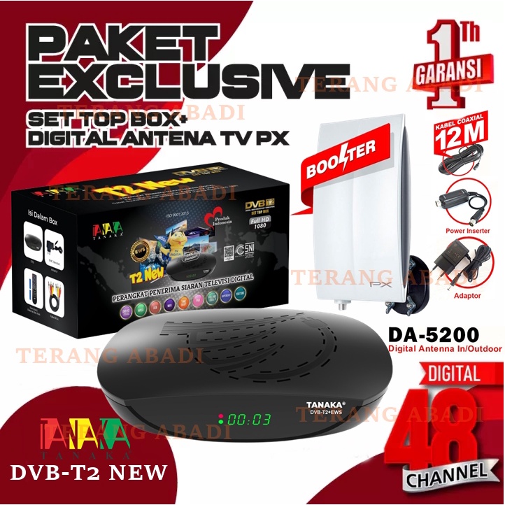Jual Set Top box Tv Digital Tanaka DVB T2 NEW + Antena PX DA 5200 EWS