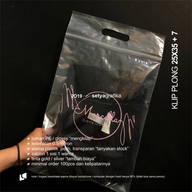 Plastik Klip Handle 25cm Ziplock Plong Lubang Sablon