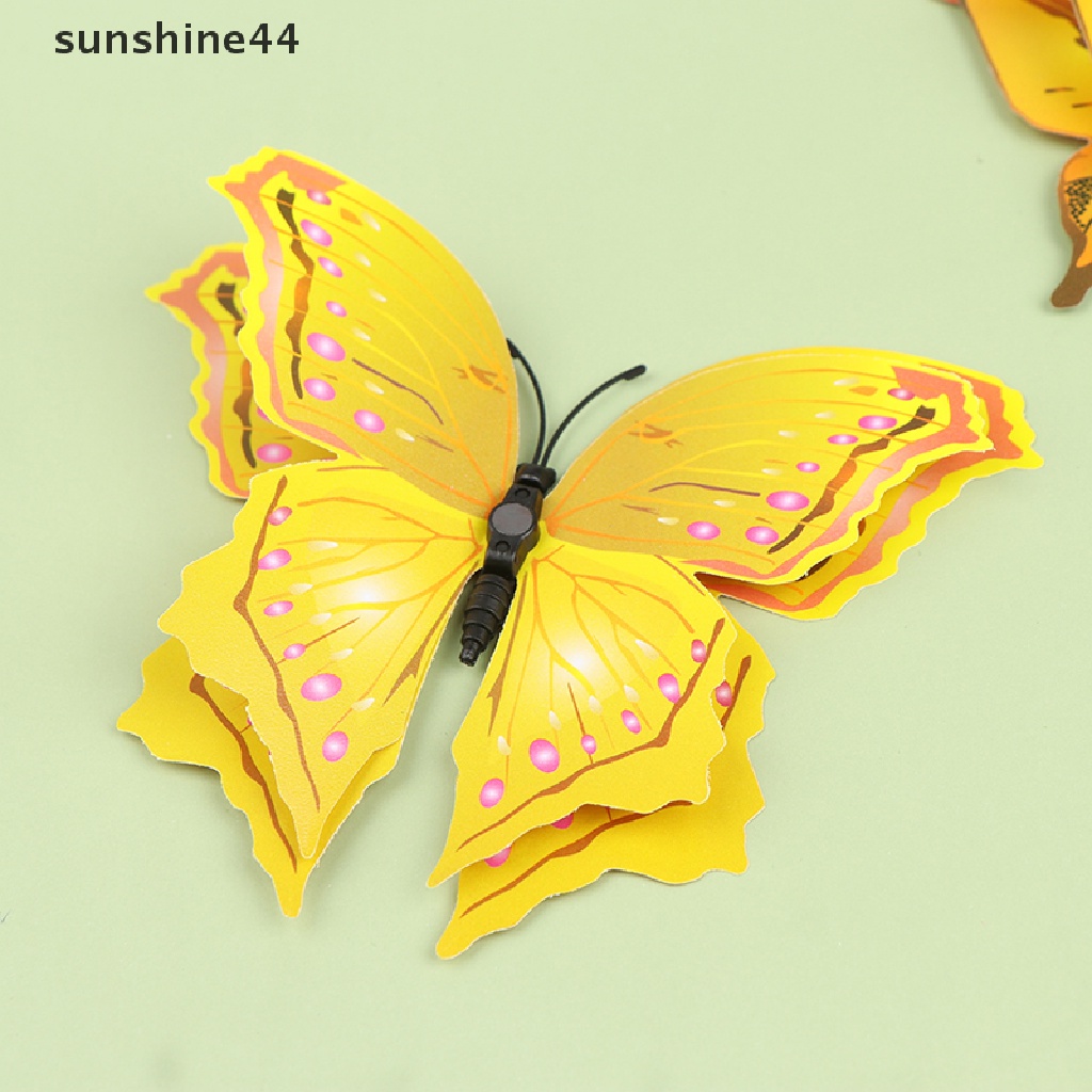 Sunshine 12Pcs Stiker Dinding Kupu-Kupu 3D Dua Lapis Untuk Dekorasi Rumah