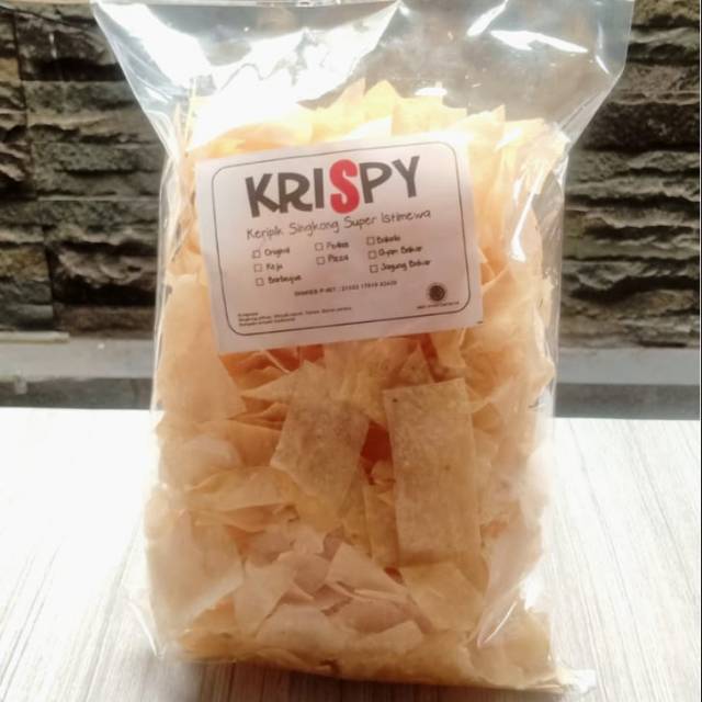 

Keripik singkong krispy yang terkenal renyah dan gurih, 250 gram dengan varian rasa