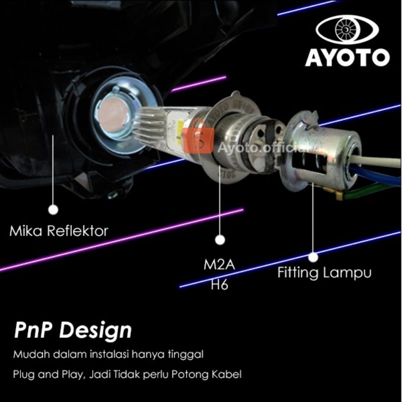 Lampu LED depan motor AYOTO M2A H6 AC&amp;DC motor matic bebek