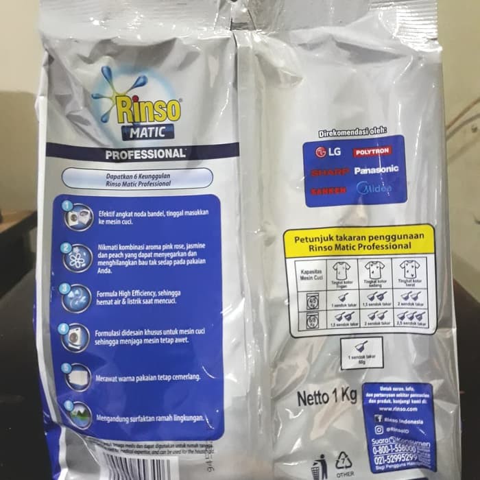 MRH RINSO MATIC PROFESSIONAL 1 KG BUBUK BUKAAN DEPAN DAN ATAS