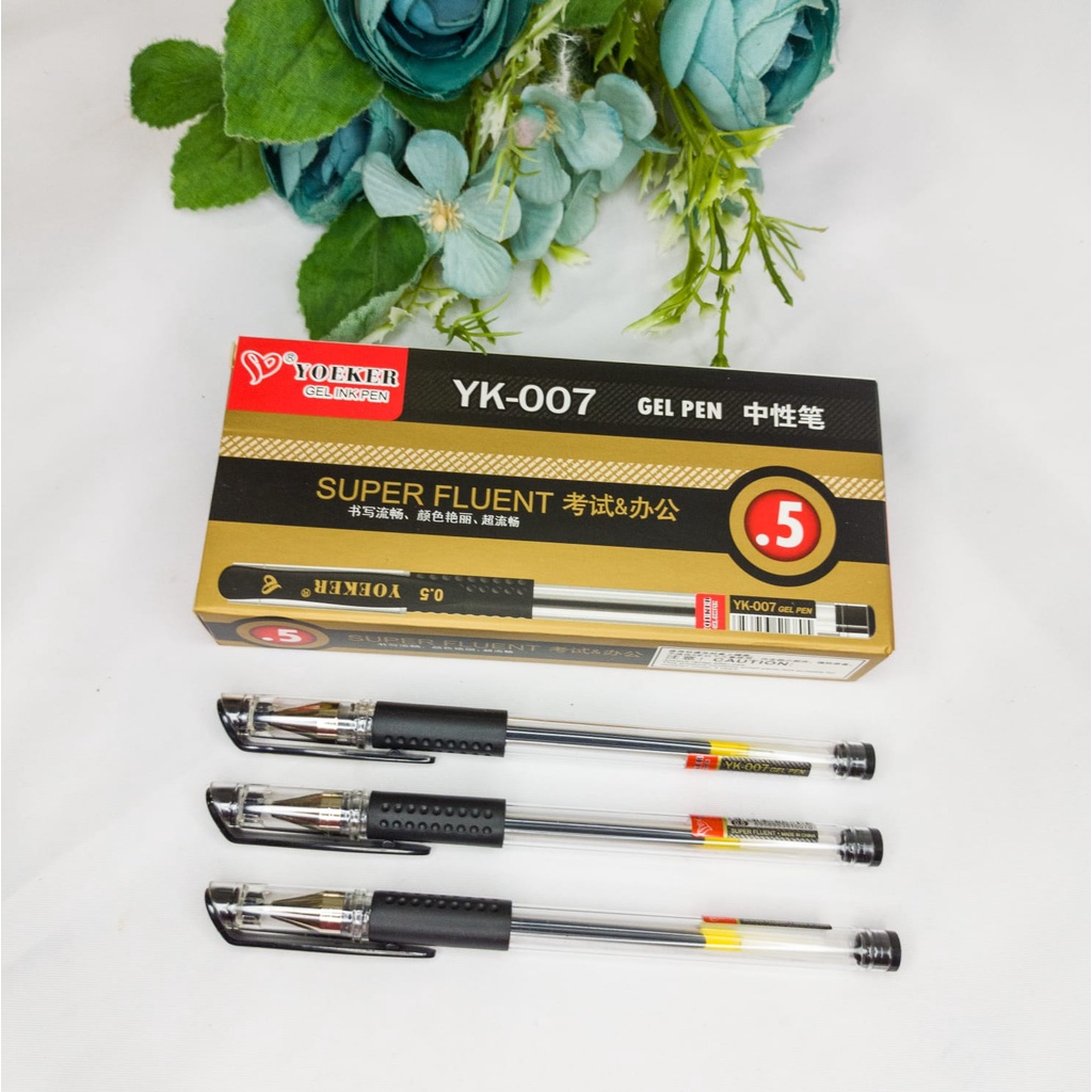 

Pulpen Yoeker YK-007A Gel Pen Super fluent Isi 12Pcs