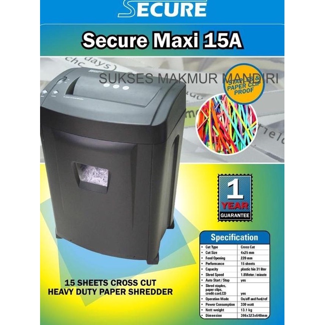 

Mesin Penghancur Kertas SECURE Maxi 15A