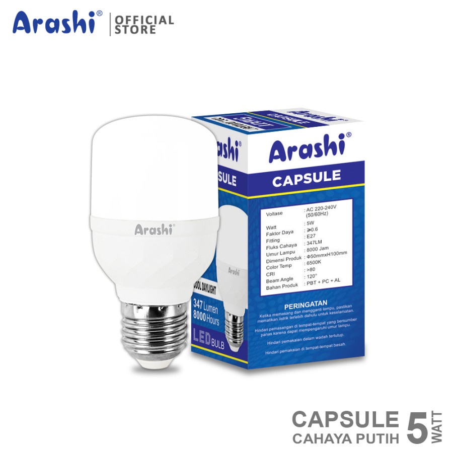 Arashi Lampu LED Capsule 5 Watt CDL Putih Bohlam LED Capsule