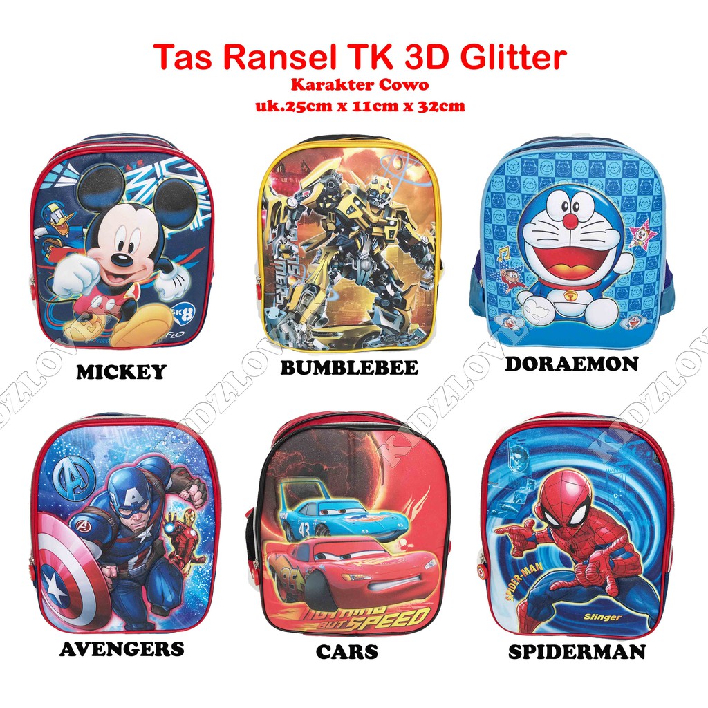 Tas Ransel Anak TK Paud 3D Timbul Glitter