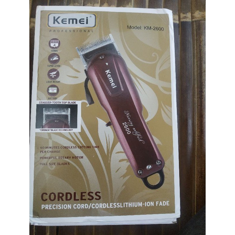 clipper kemei 2600 100% ORIGINAL cordles alat cukur pangkas rambut/barbershop