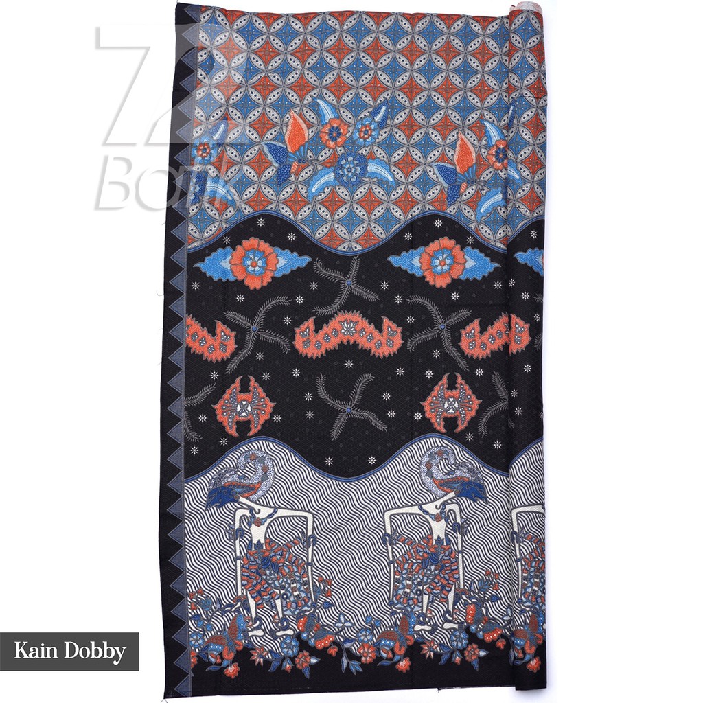 BAHAN BATIK PREMIUM Dobby Dobi Dobbi Dolbi Motif Wayang Warna Hitam Bitu Orange 722713 Cap 72 Jarik 