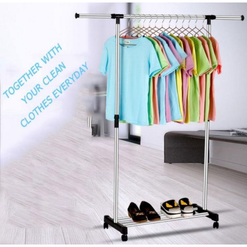 rak serbaguna rak baju rak gantung hanger stand single ada roda