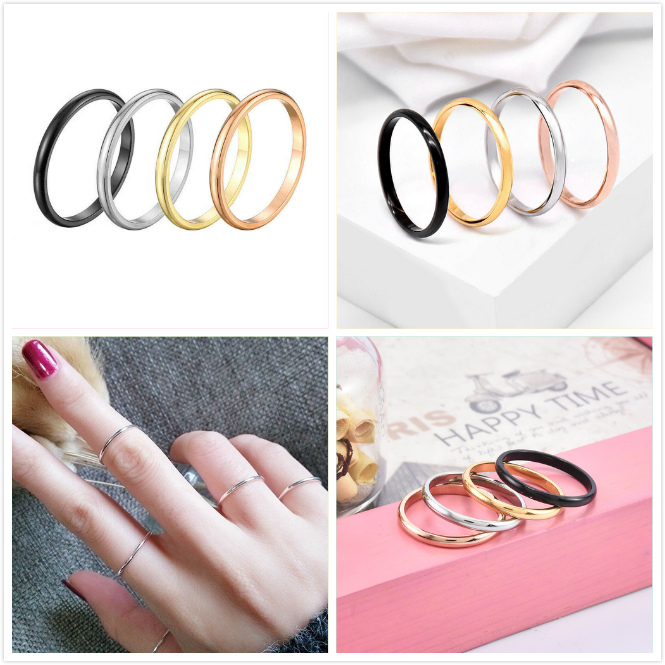 1pc Cincin Wanita Bahan Stainless Steel Tebal 2mm A &amp; 6