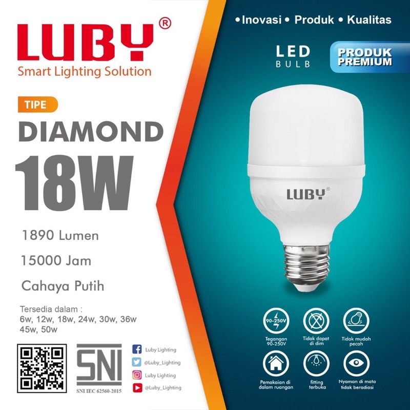 Lampu Led Luby Diamond 18 Watt Cahaya Putih