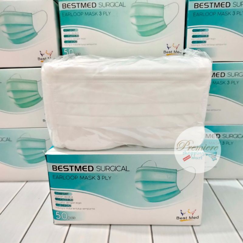READY Masker Earloop BestMed 3 Ply - Medis Headloop Best Med Box isi 50 pcs-1