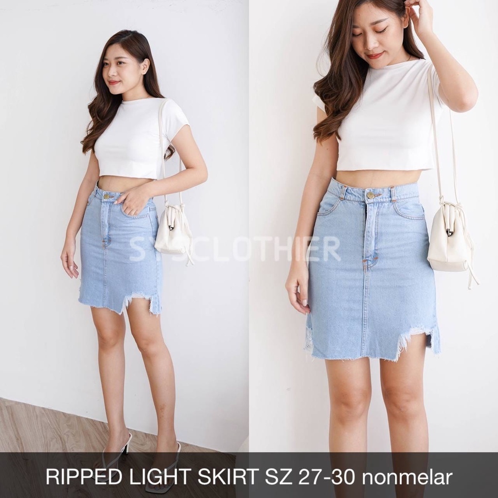 ROK JEANS WANITA RIPPED LIGHT SKIRT BF