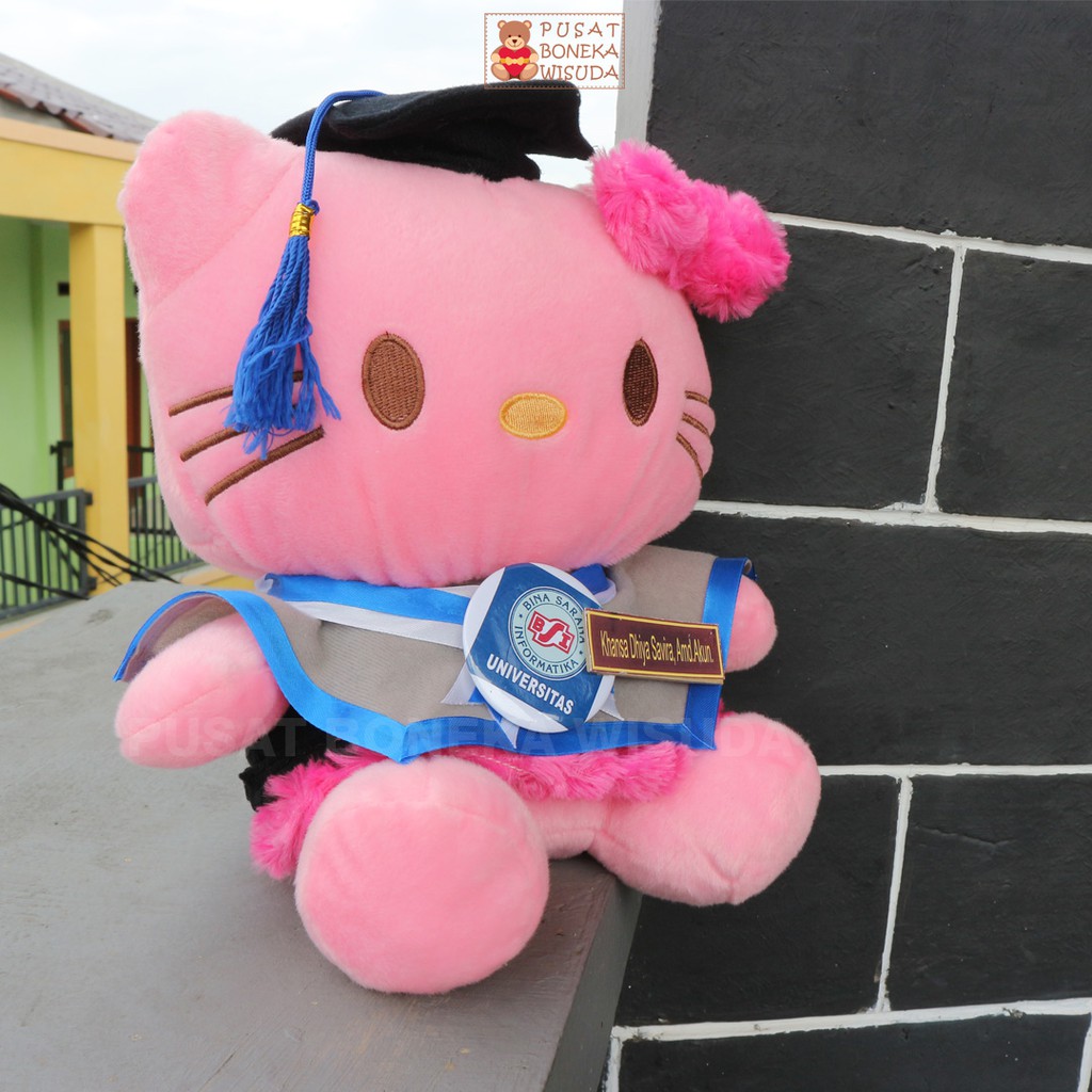 Boneka Wisuda Hello Kitty Hadiah Kado Graduation HK Kampus Custom Nama Gratis Helo Kity Lucu Ultah