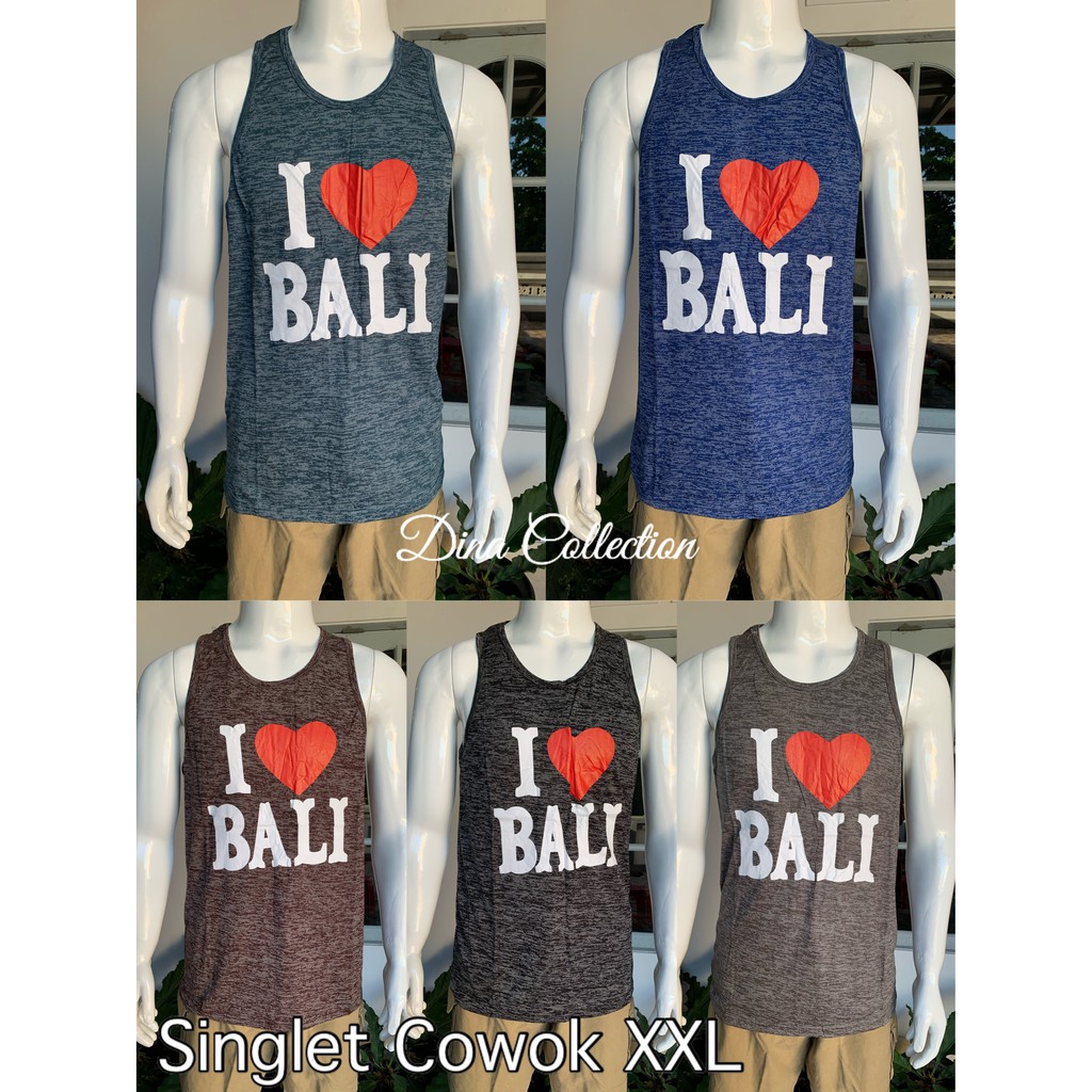 KAOS SINGLET COWOK JUMBO MOTIF I LOVE BALI &amp; OWL