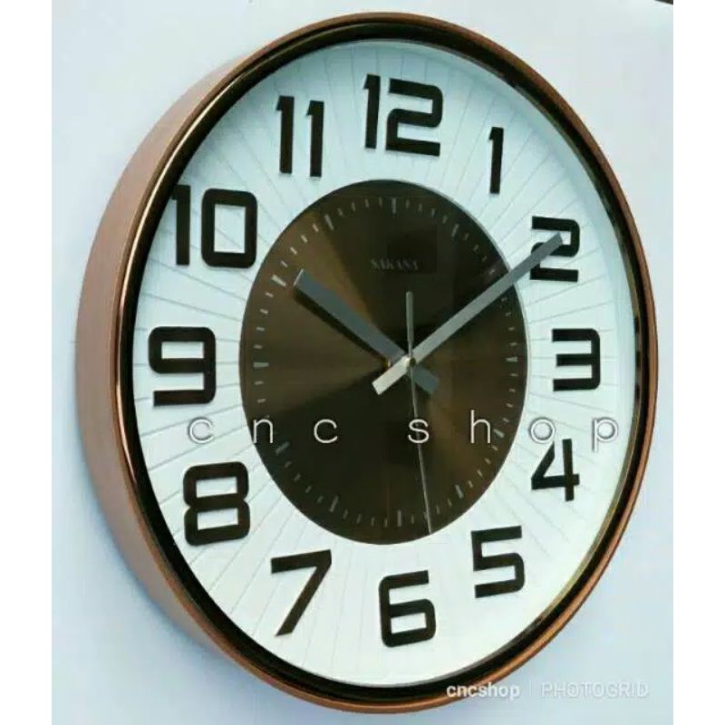 Jam Dinding Sakana 33cm Golden Brown Mewah Elegant Keren