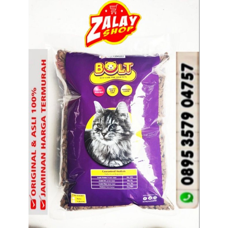 Pakan Kucing Merek Bolt Bentuk Ikan 800gram