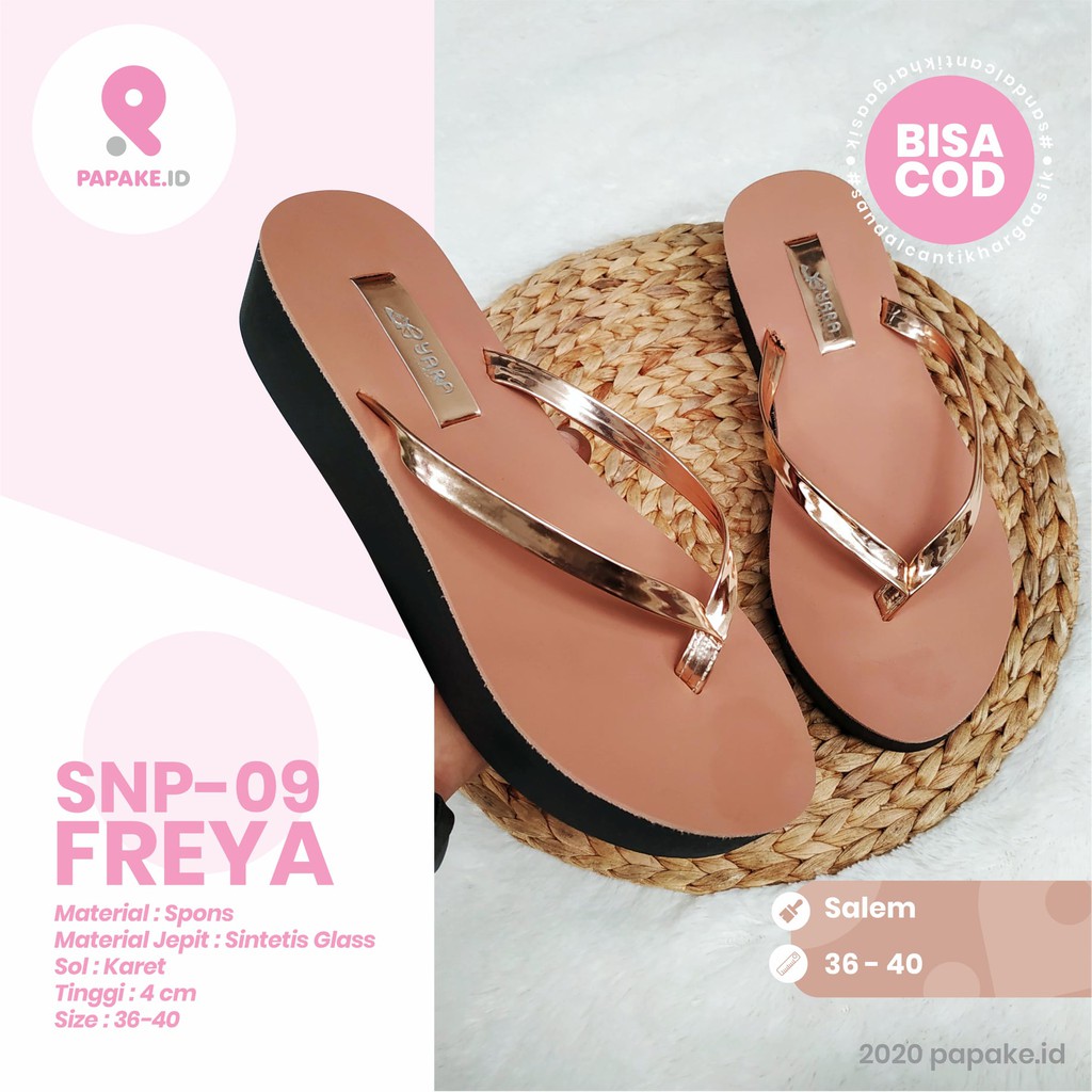 FREYA BY YARA PAPAKE SANDAL JEPIT WANITA SPON SOL KARET TALI METALIK-Salem