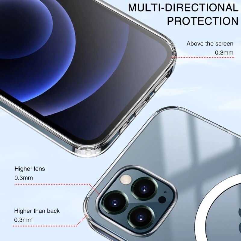 Magnetic ring wireless charging magnetic case for iphone 11 12 13 pro max mini xr x xs max 7 8 plus se 2020 all-inclusive transparent case