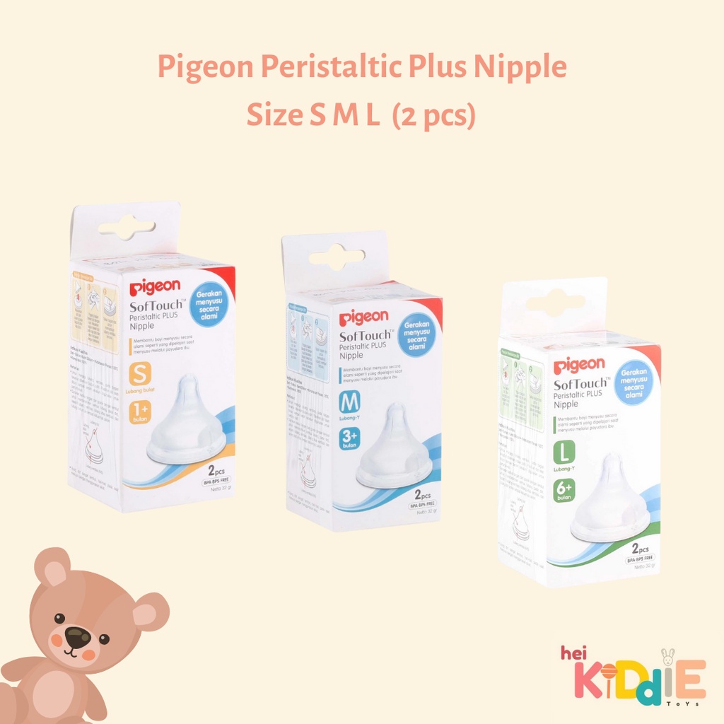 Pigeon Peristaltic Plus Wide Neck Nipple/Dot SS S M L LL LLL(Isi 1/2/3 pc)