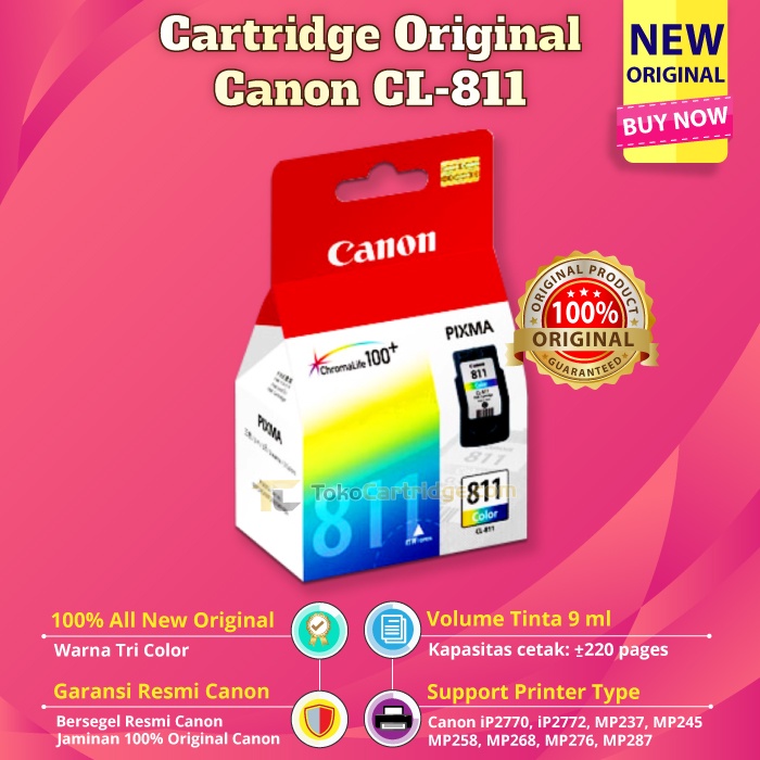 Cartridge Tinta Canon CL811 Color Original Catridge CL 811 Colour Katrid CL-811 Warna Printer IP2770