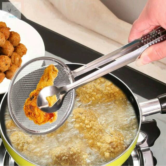 Penjepit Dan Peniris Makanan 2 In 1 Bahan Stainless Steel