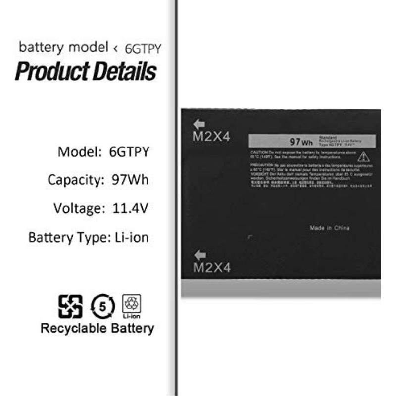 Battery Baterai for Dell XPS 15 9550  9570 6GTPY 97WH Precision 5510 5520 M5510 M5520 Series m2x4