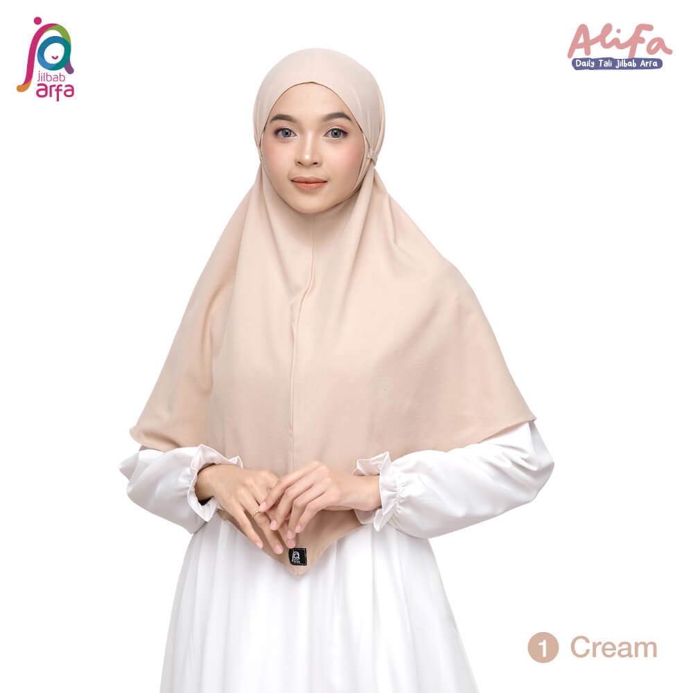 Jilbab Arfa Instan Alifa Cream - Bergo Maryam Tali Non Pet