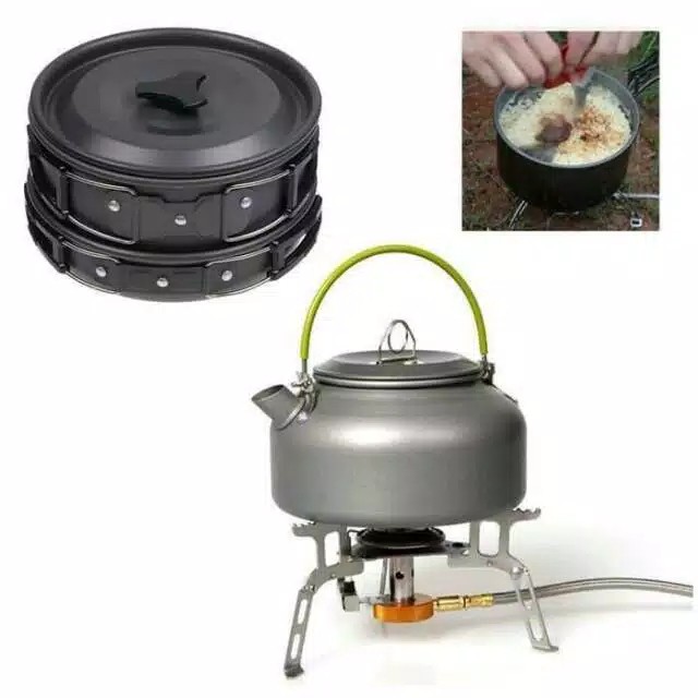 Paket Hemat Cooking Set Plus Teko DS308 &amp; Camping Stove K202 Kemping Outdor