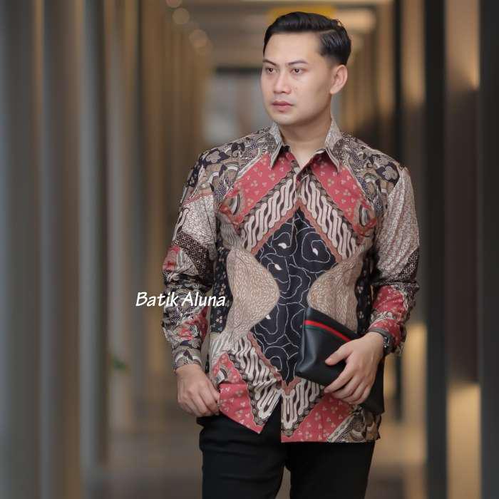 Baju Kemeja Batik Premium Slimfit Furing Lengan Panjang Pria Cowok Murah Batik Solo Aluna 008