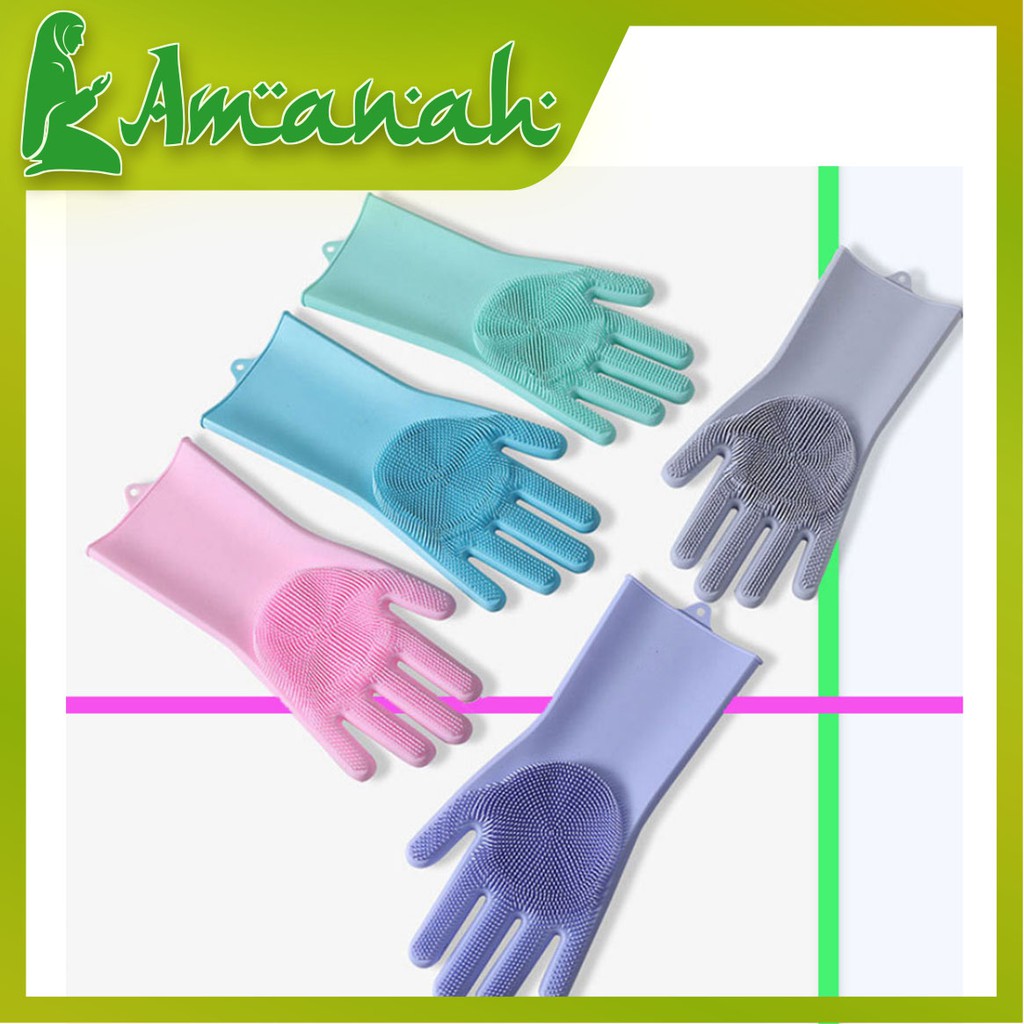 AS812 Sarung Tangan Karet Tebal Cuci Piring Silikon Dengan Brush Tebal / Silicone Gloves