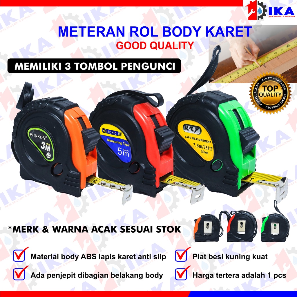 Meteran Karet Tukang Measuring Tape - High Quality 3M 5M 7,5M 10M / Meteran 5M Tukang Bangunan Roll 5 Meter 5 M Jaket Measuring Tape Rol Meter Measure Tape 5M Meteran 5 Meter Pegangan Karet 3 StopRoll Meter Karet Ketupat